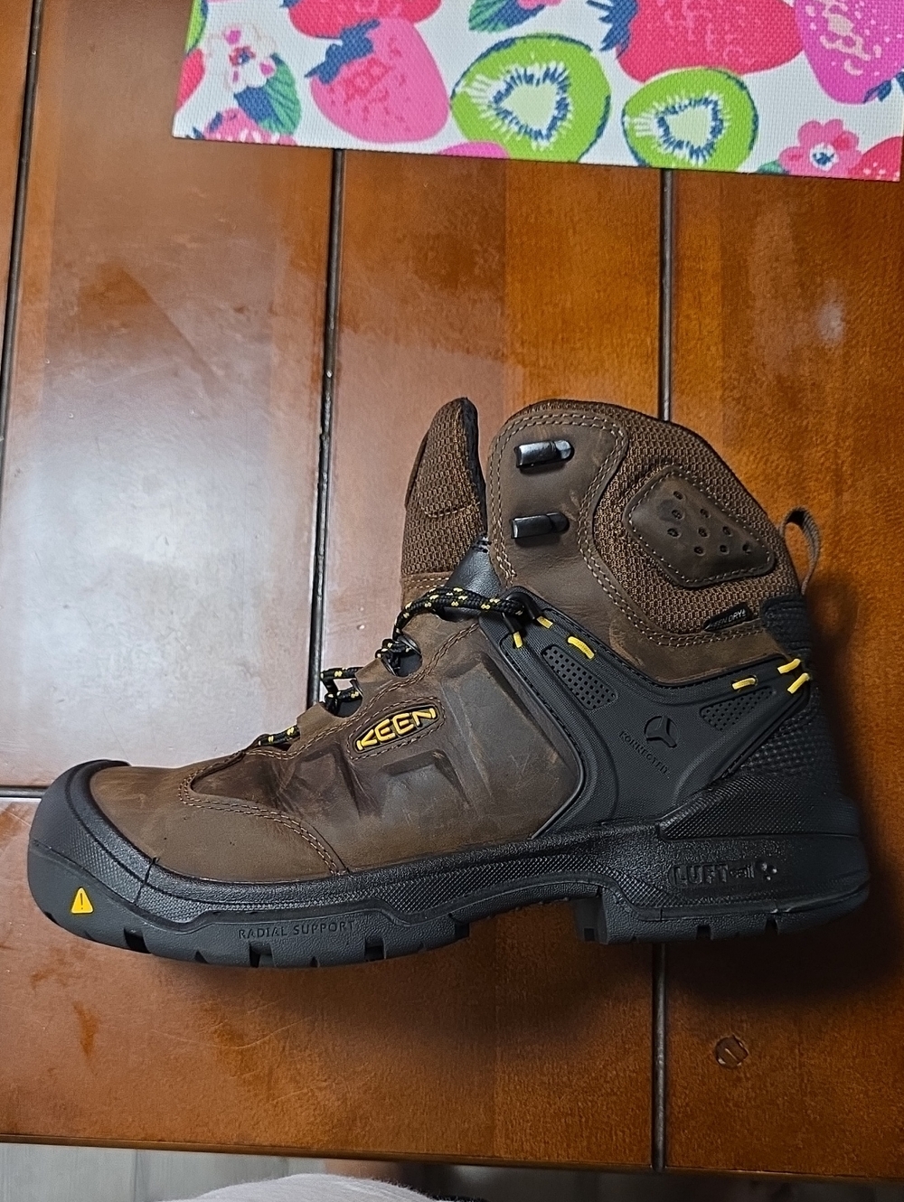 Keen Brown and Black Men's Waterproof Mid-Height Hiking Boot with Yellow Accents